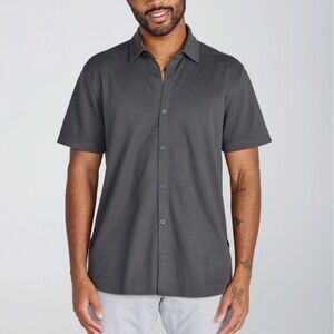 BYLT Premium Basics Vista Gray Short Sleeve Button Down Shirt - Men’s L
